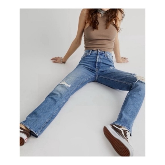MOTHER The Tomcat Straight Leg Jeans Distressed The Confession Blue 27 - Picture 1 of 13